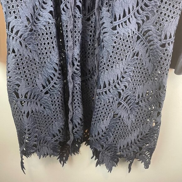 Zara Navy Linen Crochet Leaf Fern Eyelet Lace Tunic Size S - Picture 4 of 6